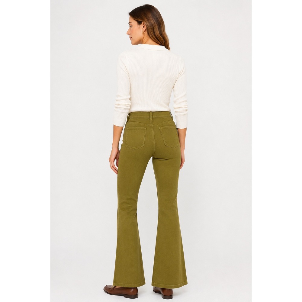 J.Crew High-Rise Flare Pants Womens 29 Tall Olive Green Stretch Cotton Twill - Picture 7 of 16
